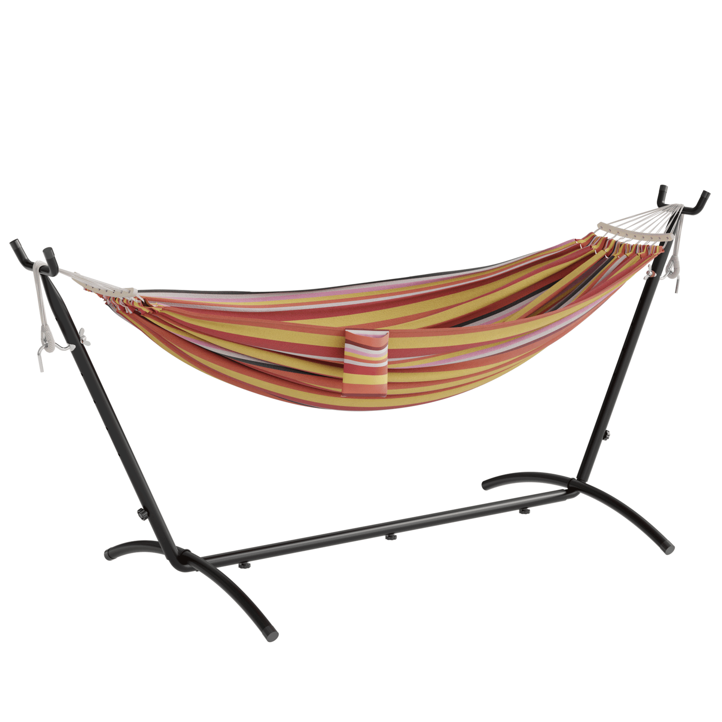 Mondeer Hammock with Stand, 2 Person Camping Hammock with Side Pocket, Anti-tip, 200kg Load Capacity, Includes Portable Carrying Bag for Outdoor, Patio, Travel, Garden (Red)