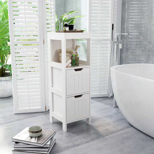 Simple Bathroom Cabinet, White Color, Single Raw, 2 Drawers