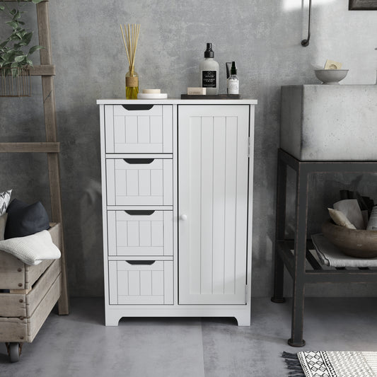 Simple Bathroom Cabinet, White Color, Single Door and 4 Drawers