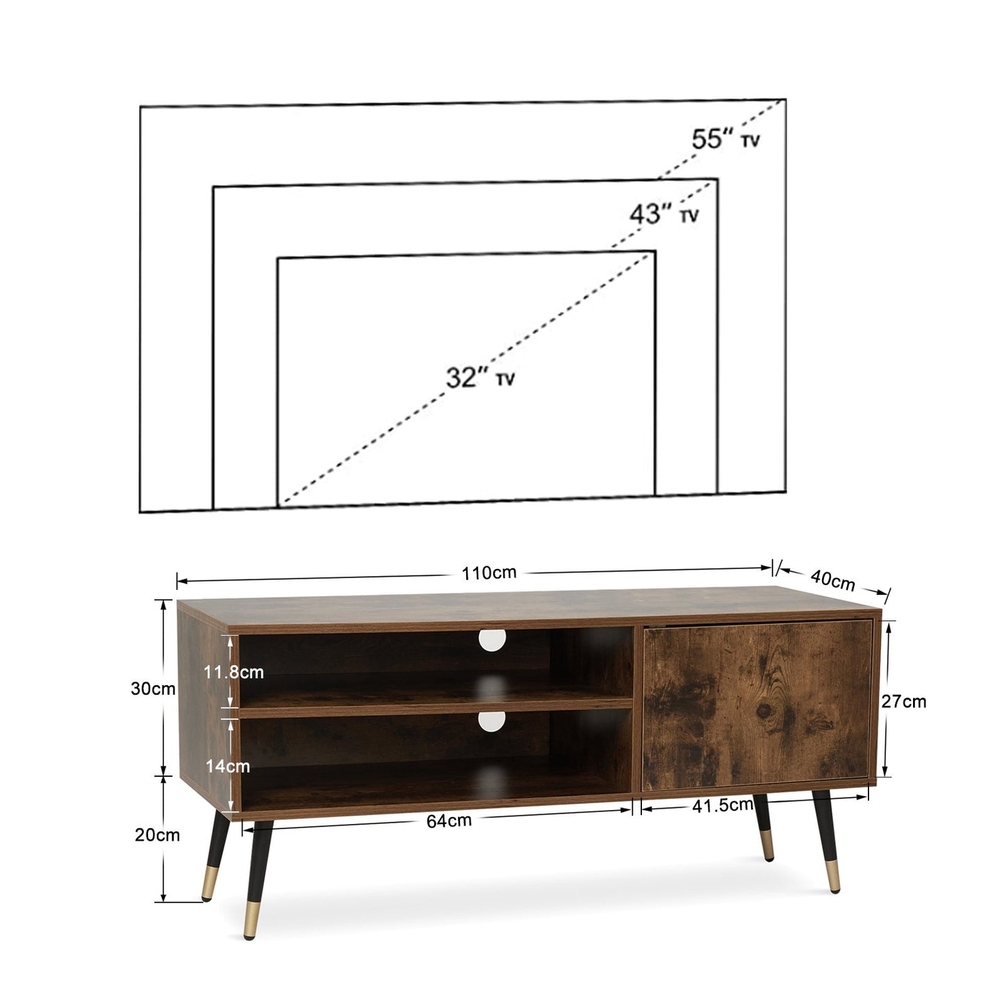 Retro and Industrial TV Cabinets, Antique Wood Grain Color, Single Door