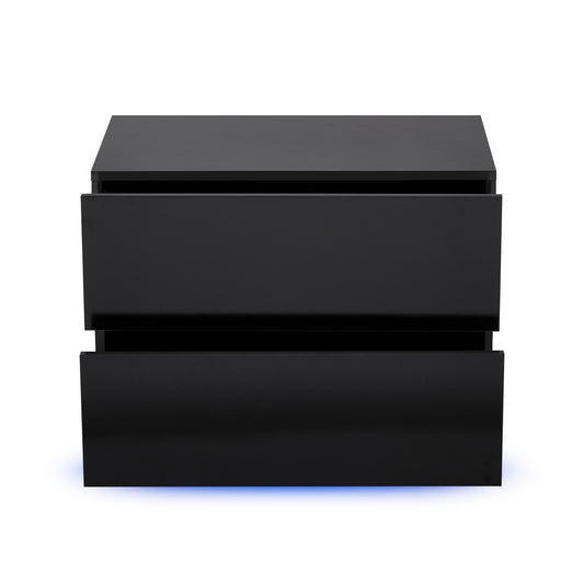 Bedside Table, LED Bedside Cabinet with 2 Drawers High Gloss with USB Light