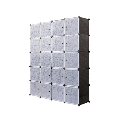 Bedroom PP Storage Wardrobe, 12 /20Cubes, with White Door Panel Twill Printed