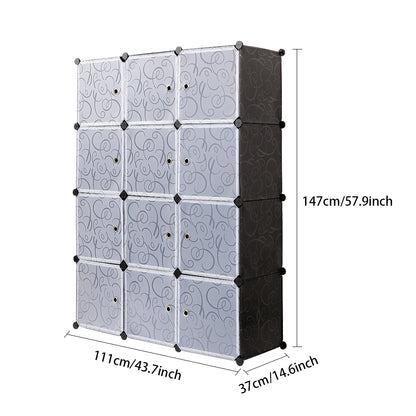 Bedroom PP Storage Wardrobe, 12 /20Cubes, with White Door Panel Twill Printed