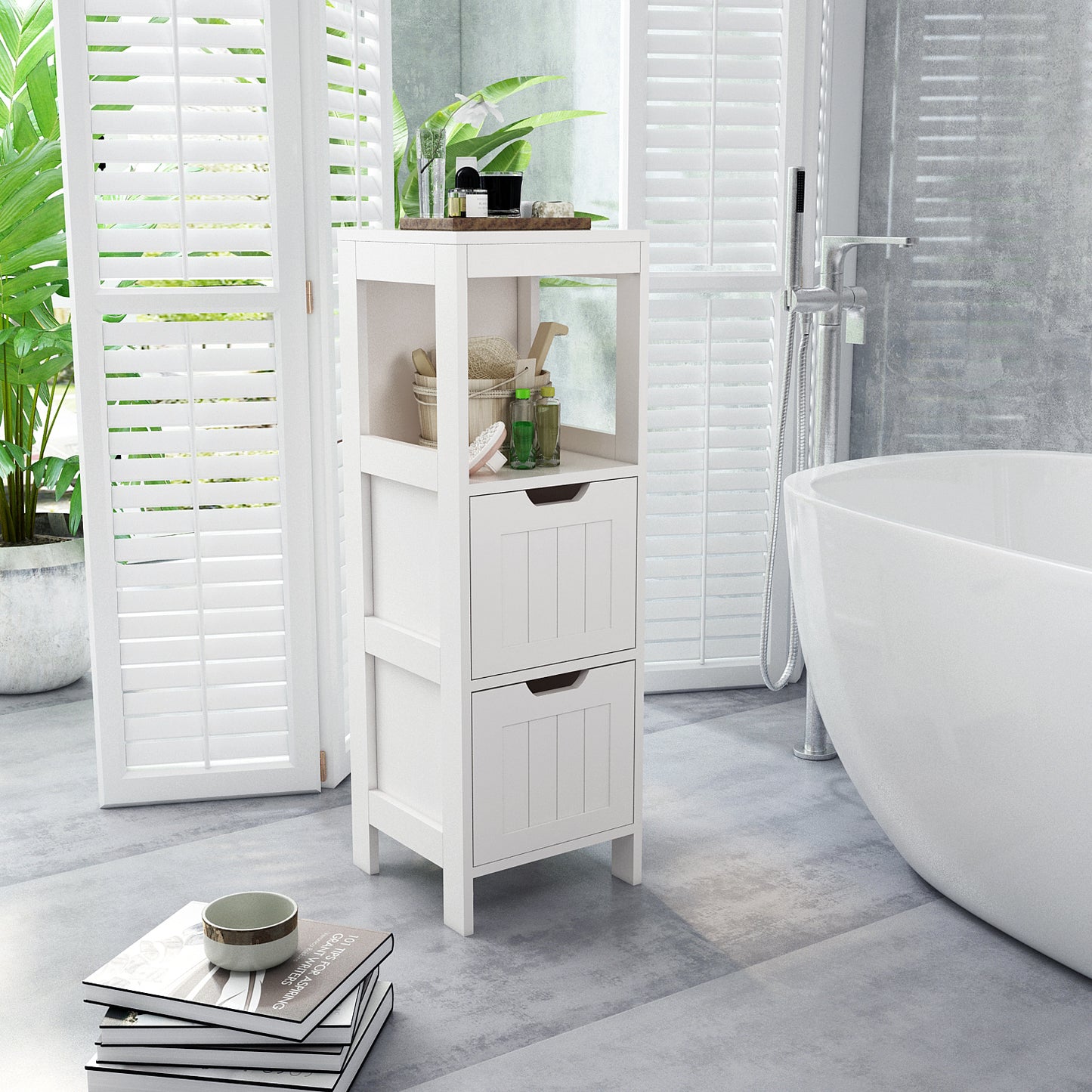 Simple Bathroom Cabinet, White Color, Single Raw, 2 Drawers