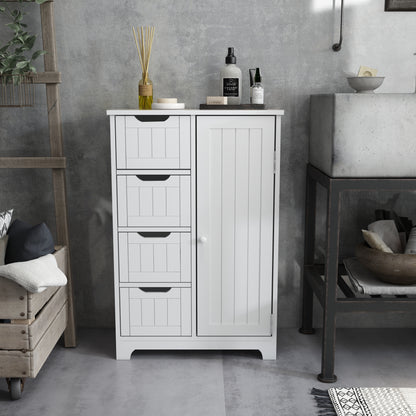 Simple Bathroom Cabinet, White Color, Single Door and 4 Drawers