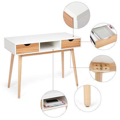 Desk Computer Table¡ê?White and Oak¡ê?with 2 Drawers 1 Storage Unit