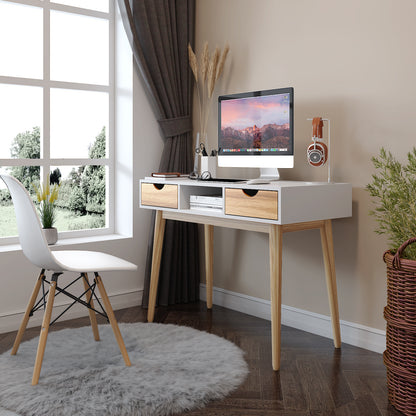 Desk Computer Table¡ê?White and Oak¡ê?with 2 Drawers 1 Storage Unit