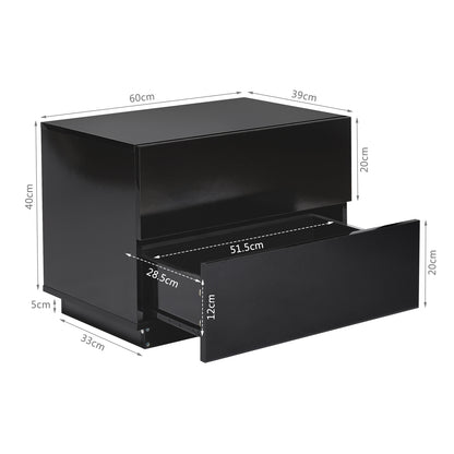 Bedside Table, LED Bedside Cabinet with 2 Drawers High Gloss with USB Light