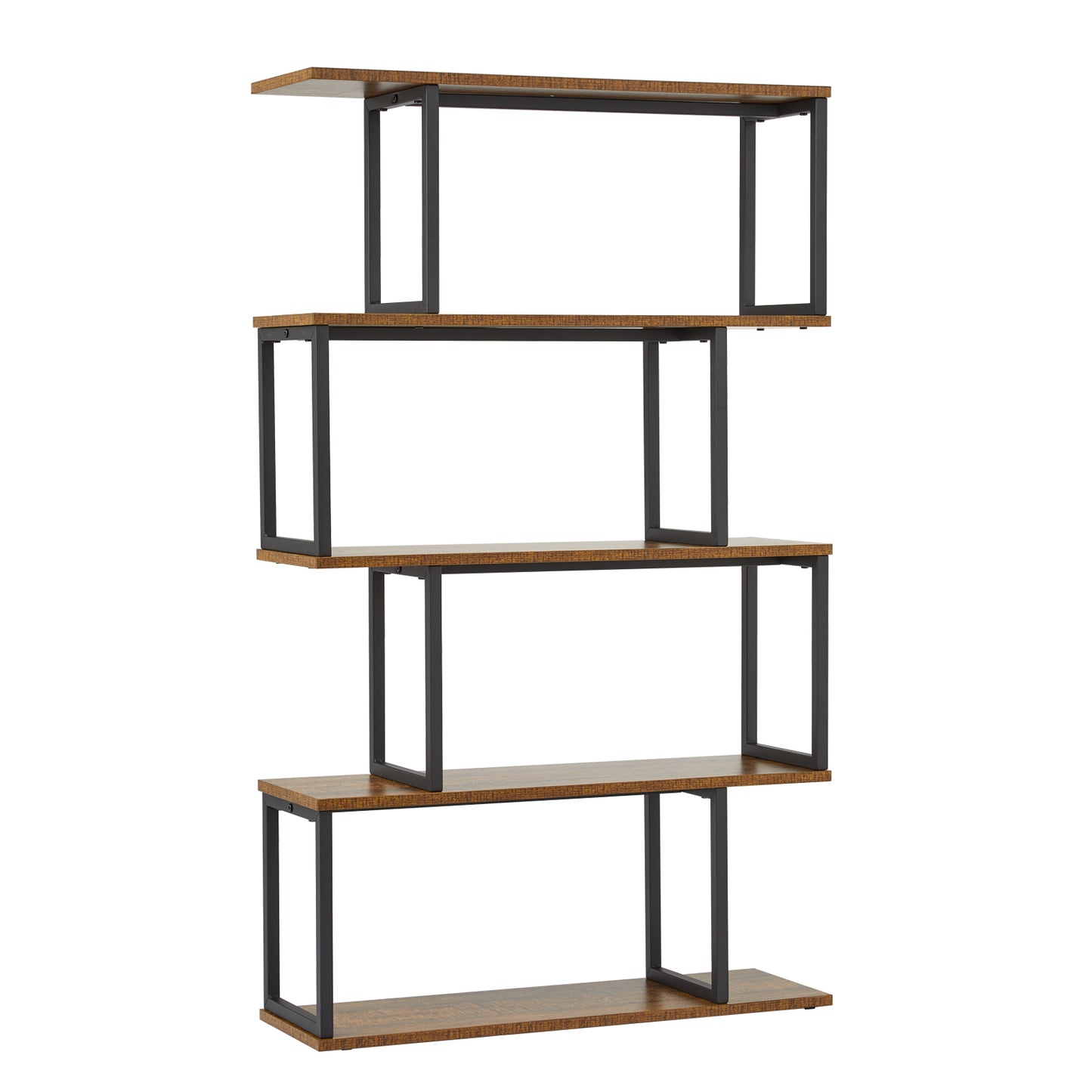 Bookcase, Standing Shelf with 4 Levels, Wooden S-Shaped Storage Shelf