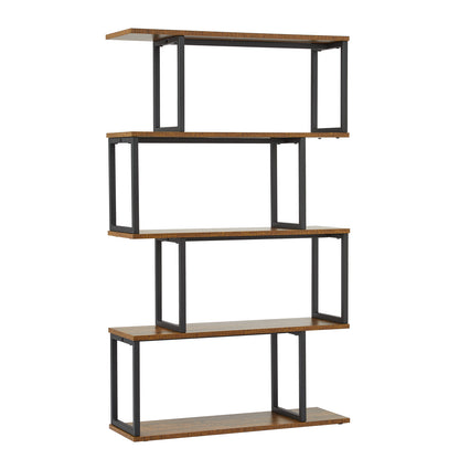 Bookcase, Standing Shelf with 4 Levels, Wooden S-Shaped Storage Shelf