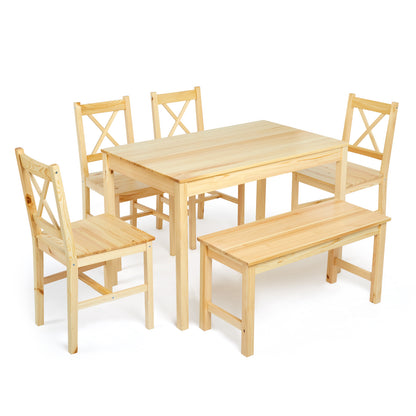 Dining Table with 4 Wooden Chairs,Original Wood Colour