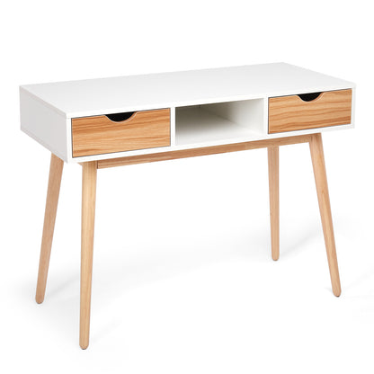 Desk Computer Table¡ê?White and Oak¡ê?with 2 Drawers 1 Storage Unit