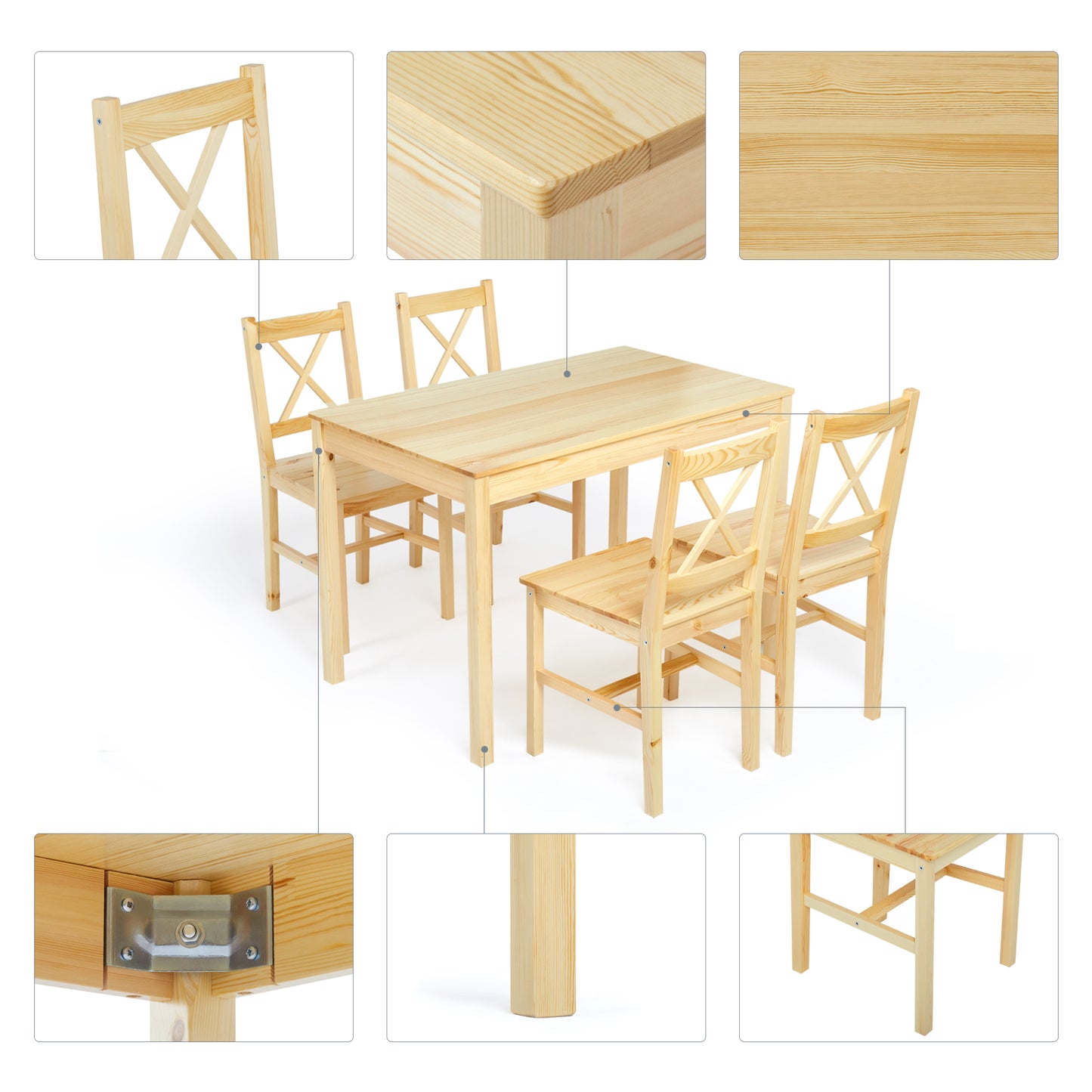 Dining Table with 4 Wooden Chairs,Original Wood Colour