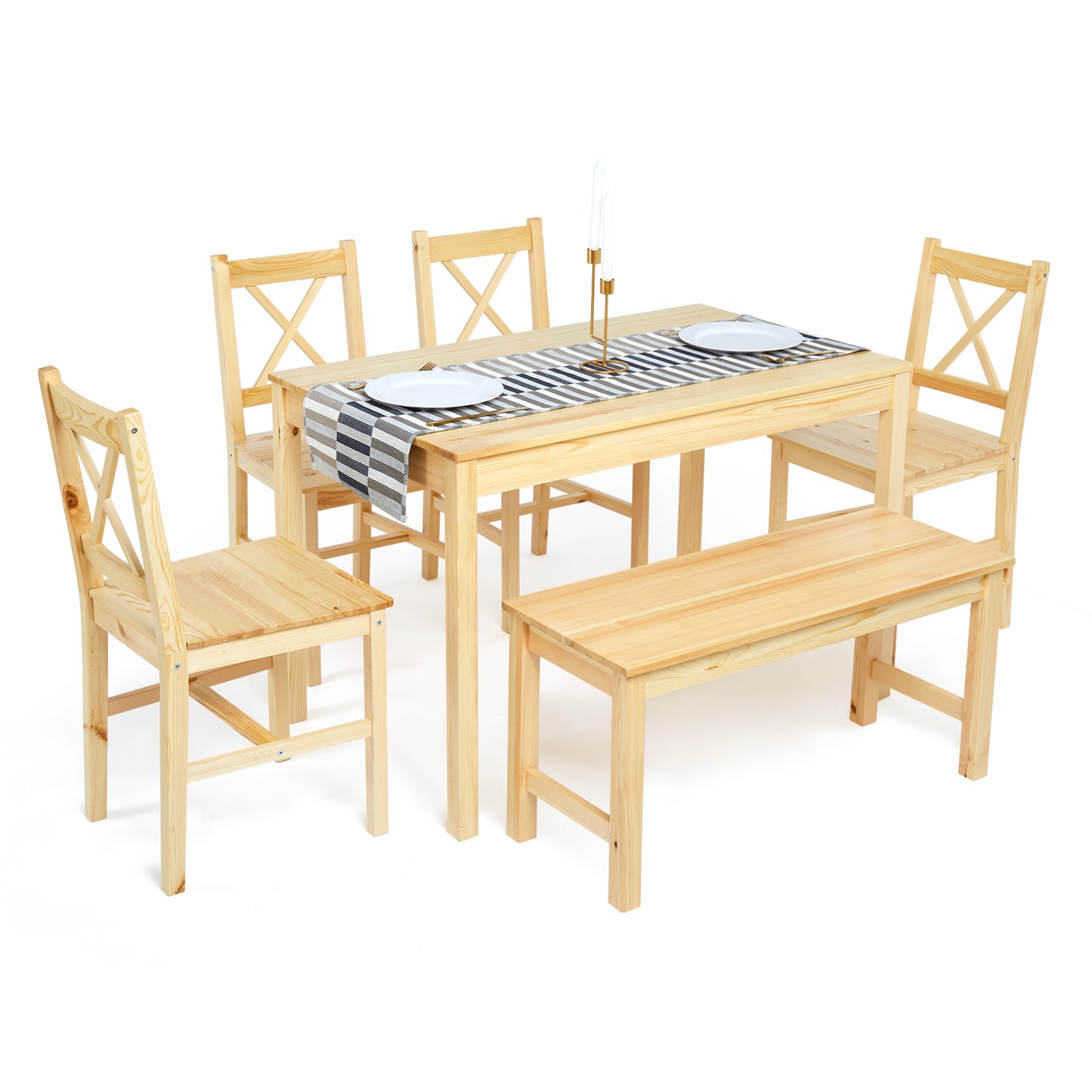 Dining Table with 4 Wooden Chairs,Original Wood Colour