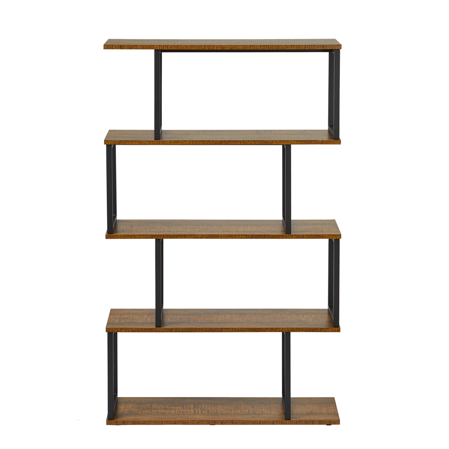 Bookcase, Standing Shelf with 4 Levels, Wooden S-Shaped Storage Shelf