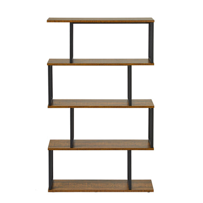 Bookcase, Standing Shelf with 4 Levels, Wooden S-Shaped Storage Shelf