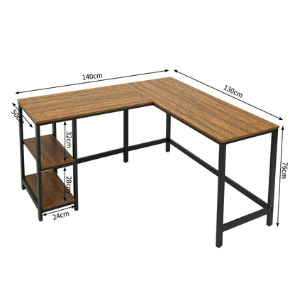 Retro Industrial Computer Table£¬L-shaped, with Open Storage Spaces