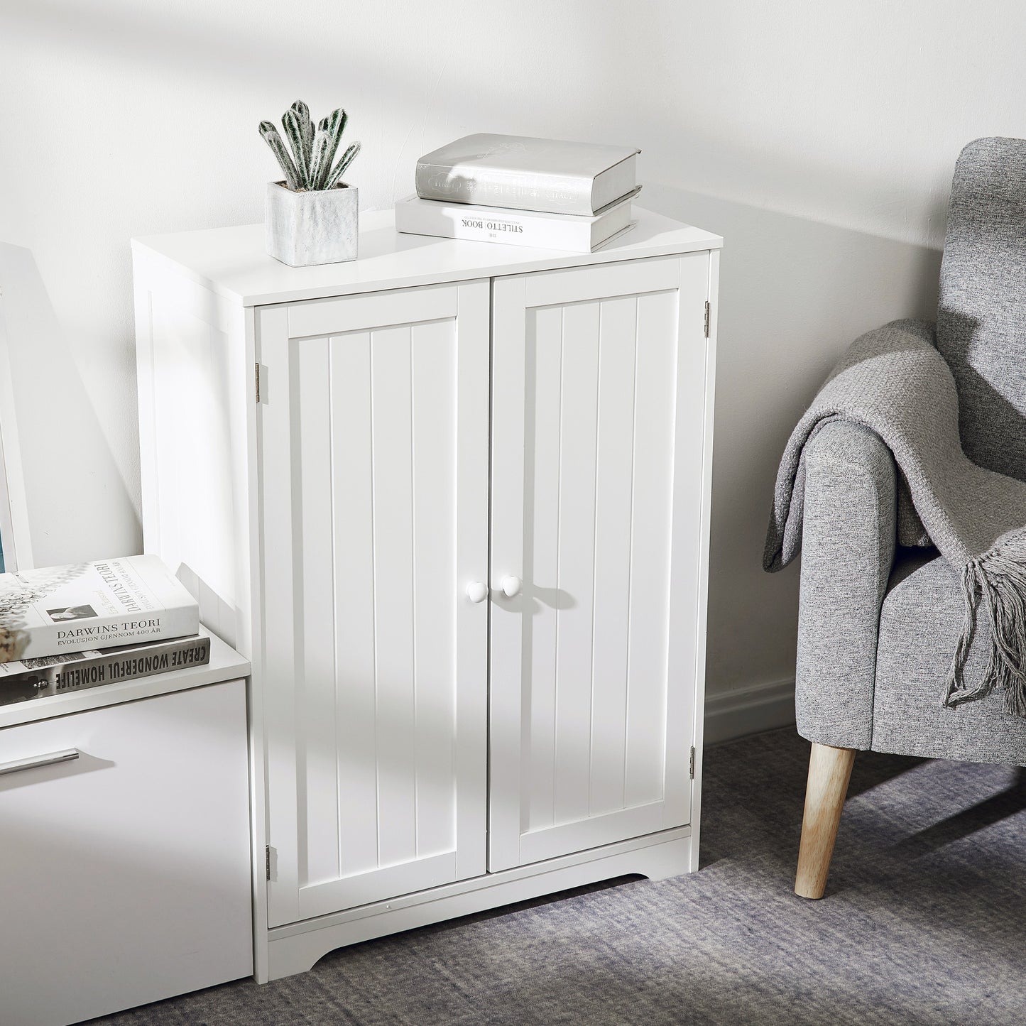 Simple High Bathroom Cabinet, White Color, 2 Doors