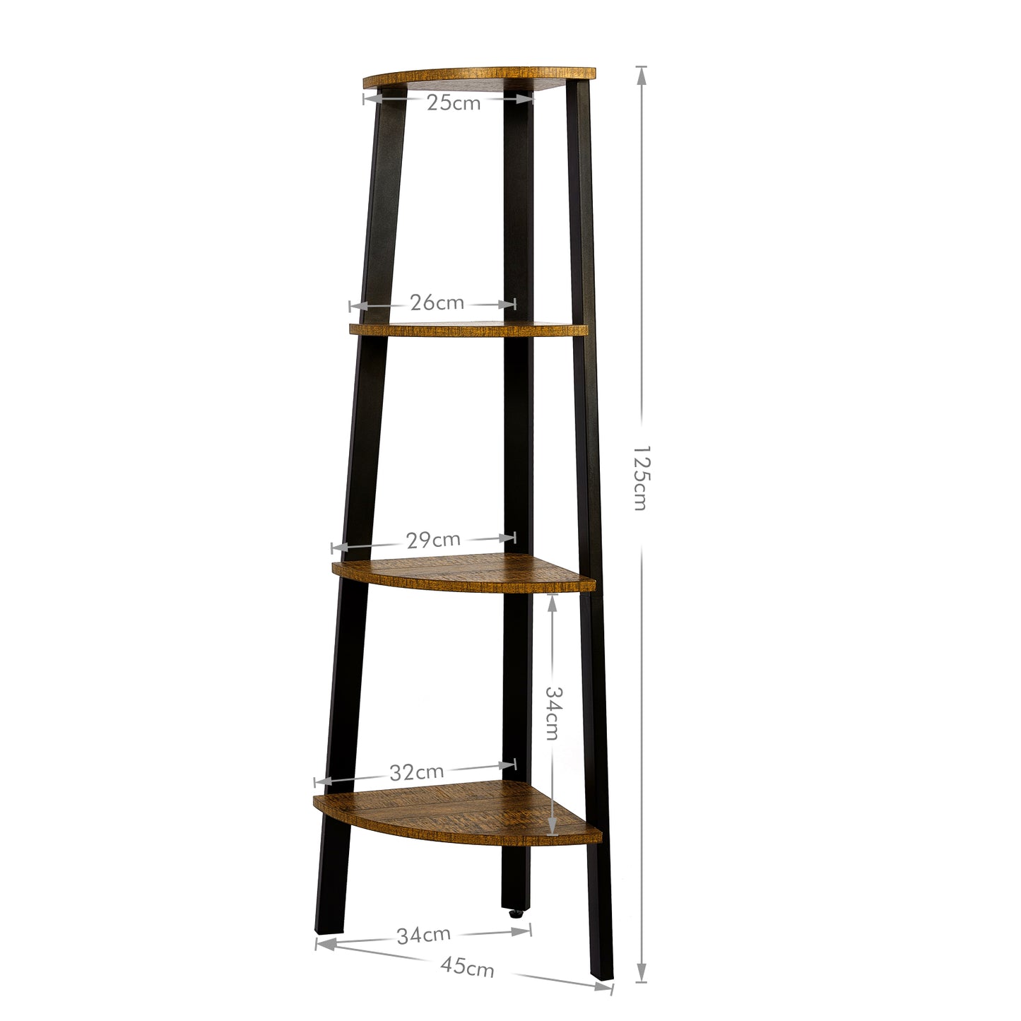 Corner Ladder Shelf, Antique Wood Grain Color, Four-layer Open Design