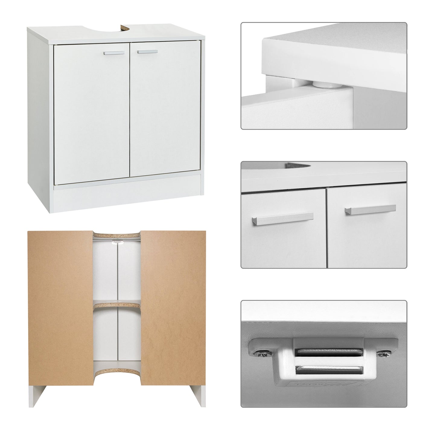 Bathroom Under Sink Cabinet, White Color, Storage Unit with 2 Doors