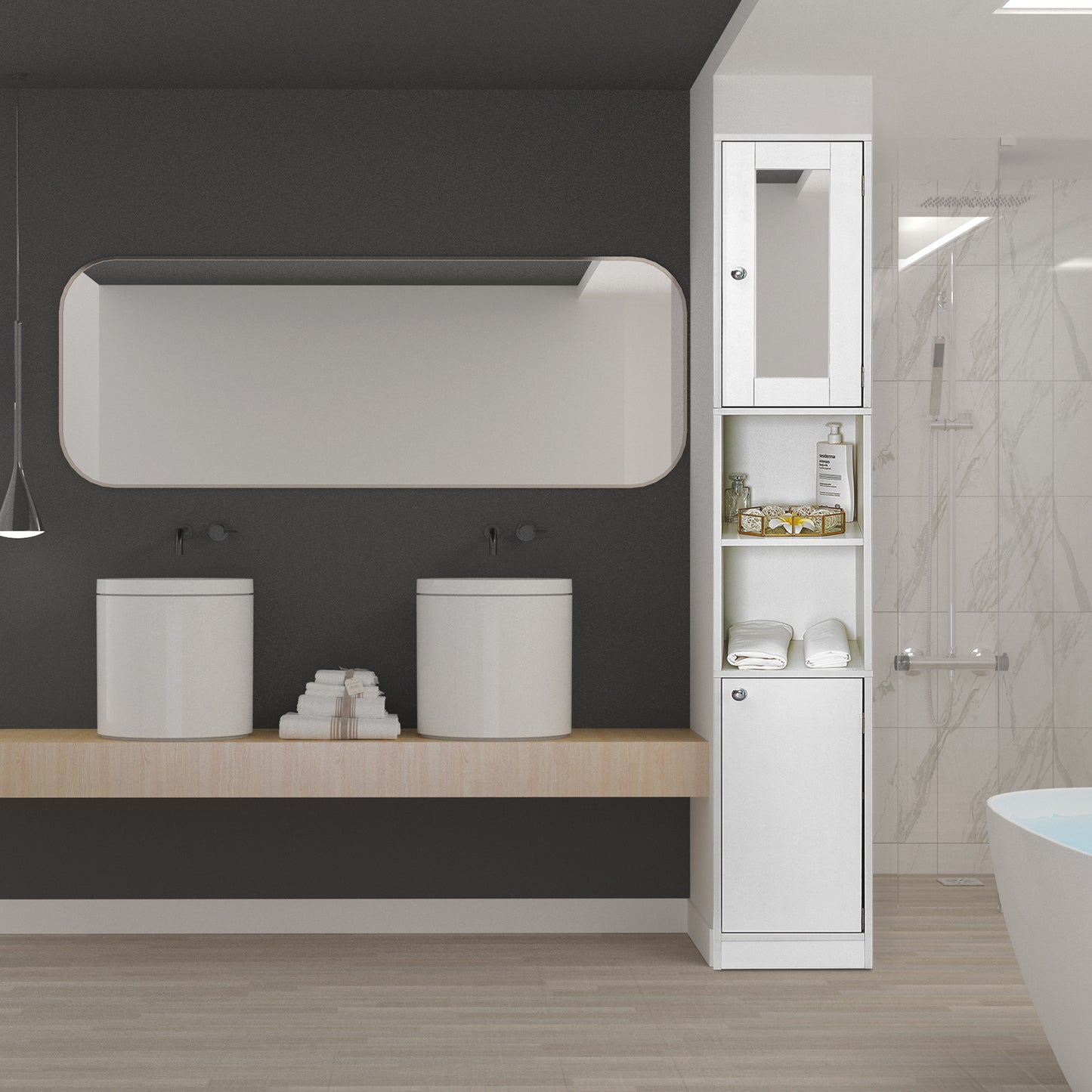 Bathroom Cabinet, Tall and Slim, Providing a Mirror