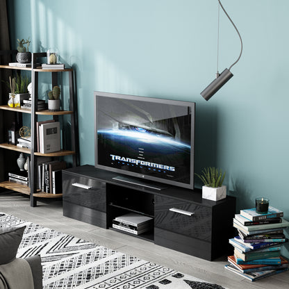 LED TV Cabinet, Black/White Color, Large Storage Space