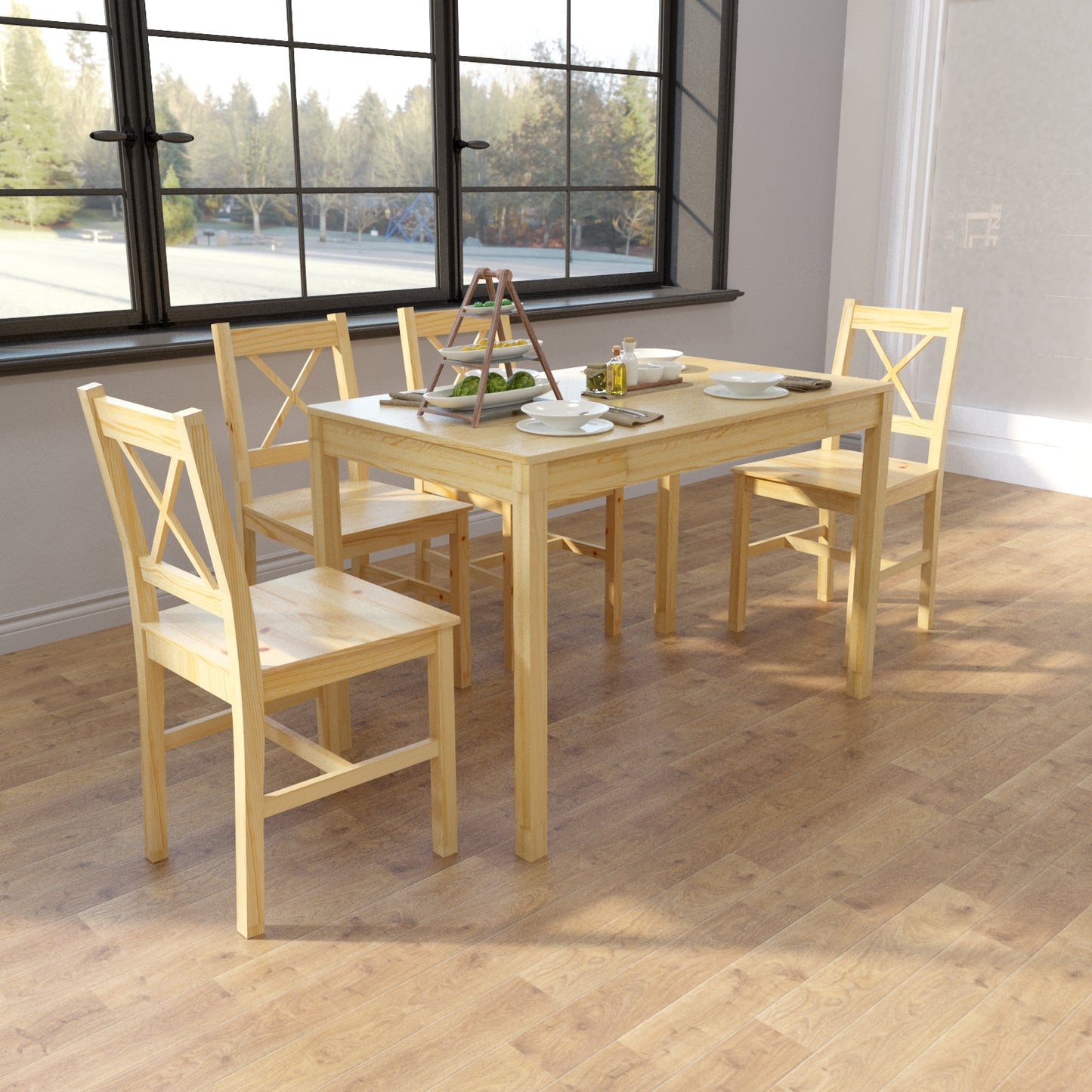 Dining Table with 4 Wooden Chairs,Original Wood Colour