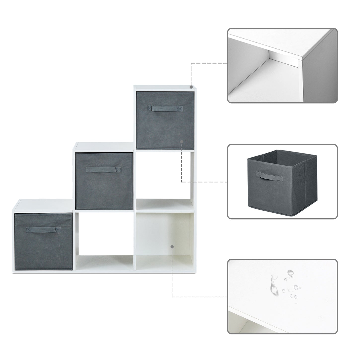 6 Cubes Bookcase, White Color, Trapezoid Storage Unit