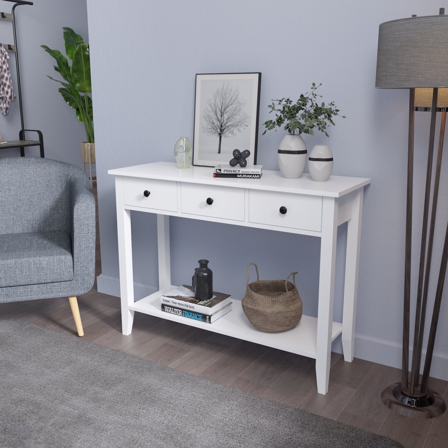 Minimalist Style Console Table,White Wooden Color, with 2/ 3 Drawers