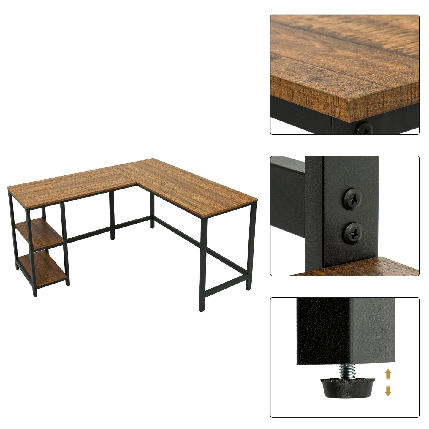 Retro Industrial Computer Table£¬L-shaped, with Open Storage Spaces