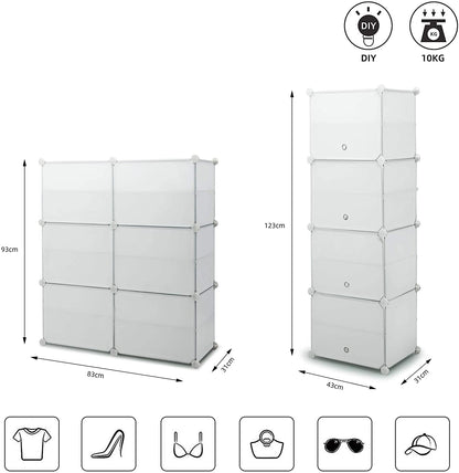 DIY Multi-functional PP Shoe Rack, 12 Cubes, Black / Milky Color