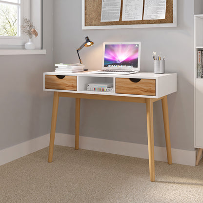 Desk Computer Table¡ê?White and Oak¡ê?with 2 Drawers 1 Storage Unit