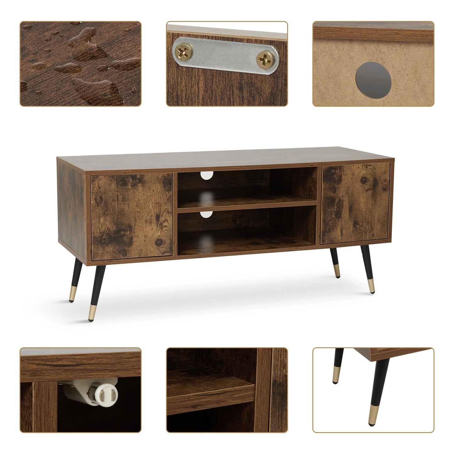 Retro and Industrial TV Cabinets, Antique Wood Grain Color, Double Doors
