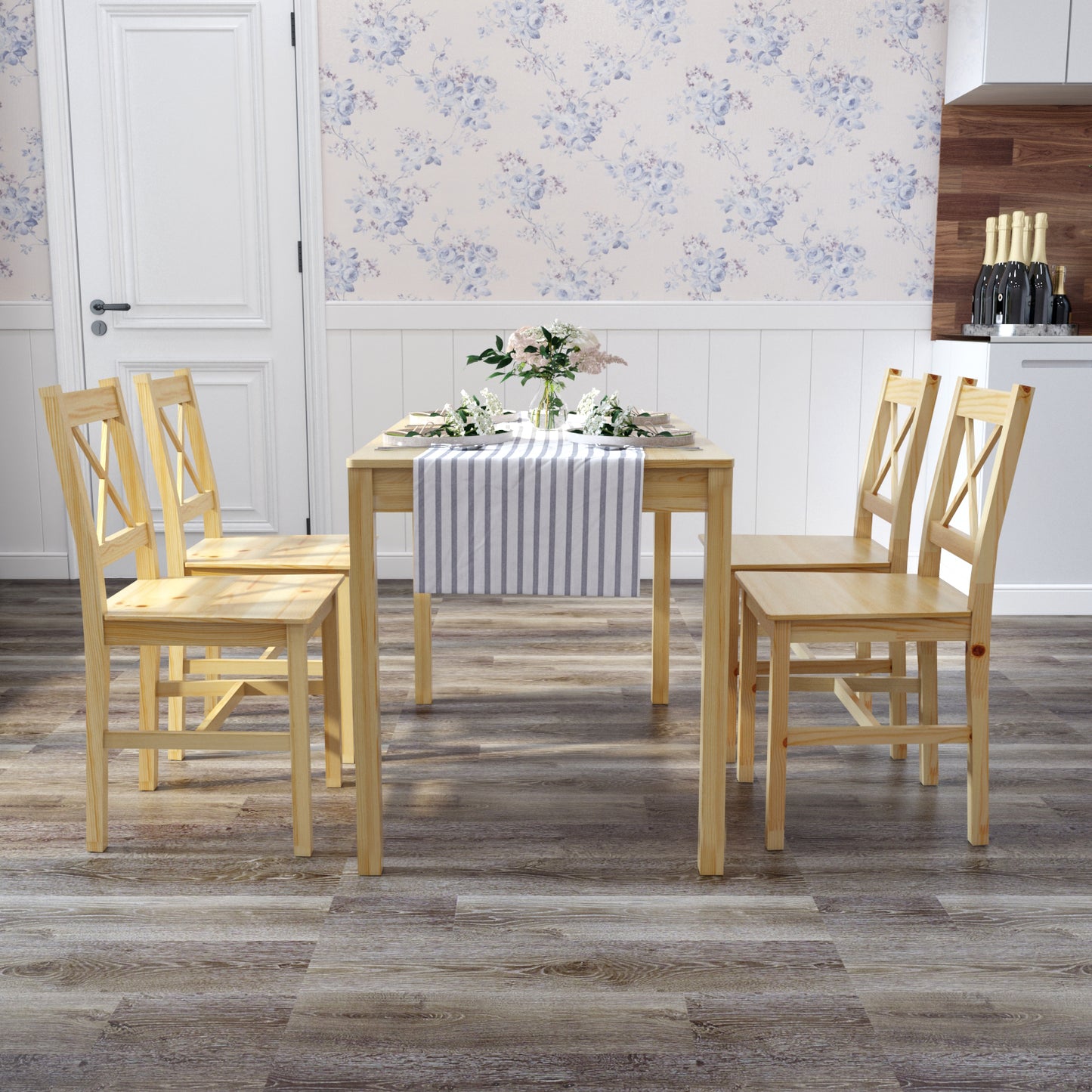 Dining Table with 4 Wooden Chairs,Original Wood Colour