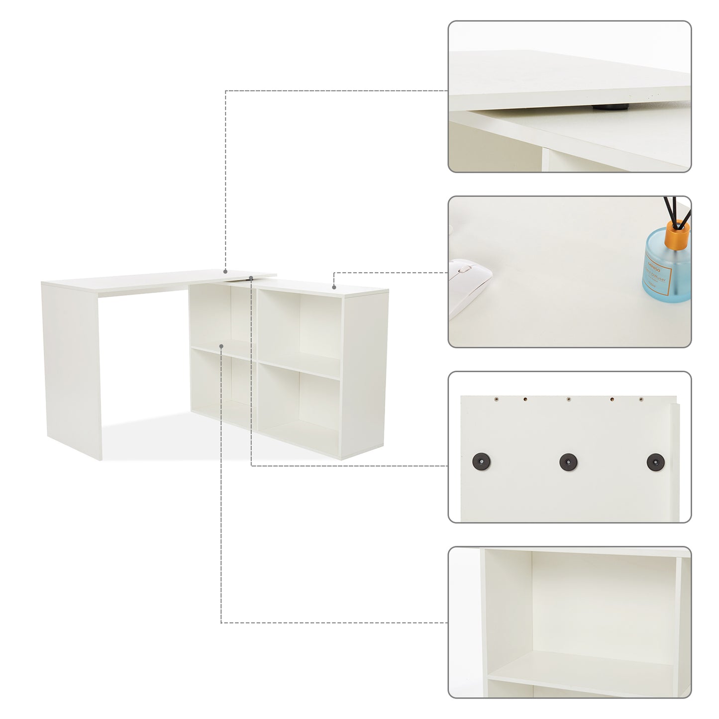 Mondeer L Shaped Desk, 41.7 Inch 360° Rotating Computer Desk with Storage Shelves for Study Home Office Living Room (White)