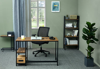 Retro Industrial Computer Table for Home Office, with Open Storage Spaces