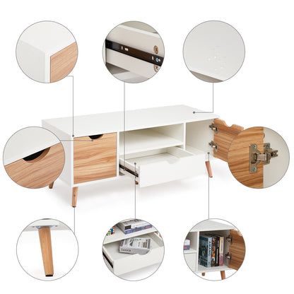 TV Cabinet, White and Oak, with 2 Shelves, 1 Drawer, 1 Shelf