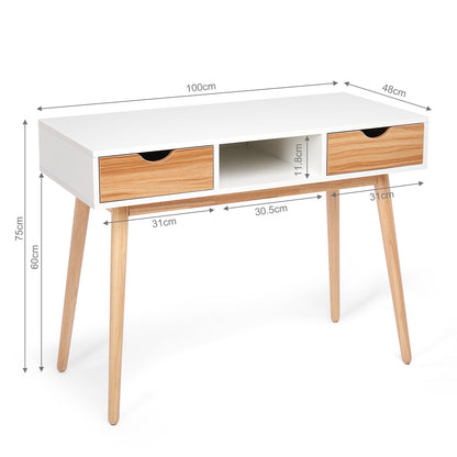 Desk Computer Table¡ê?White and Oak¡ê?with 2 Drawers 1 Storage Unit