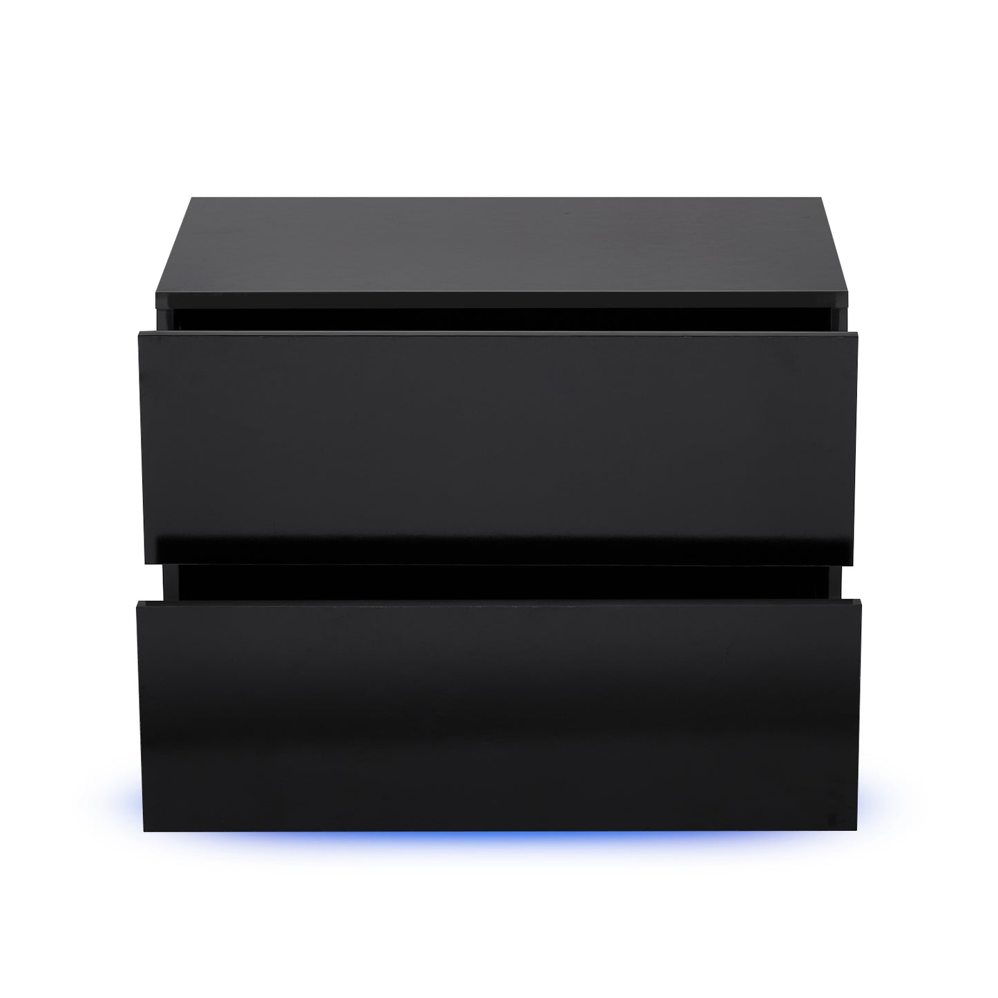 Bedside Table, LED Bedside Cabinet with 2 Drawers High Gloss with USB Light
