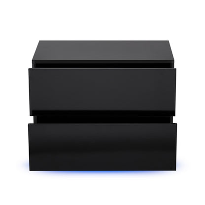 Bedside Table, LED Bedside Cabinet with 2 Drawers High Gloss with USB Light