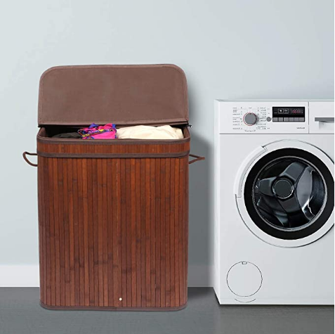 Laundry Bamboo Basket, Removable Cover and Washable Lining