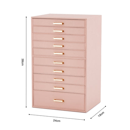 Jewelry Box, Pink/Black/White Color, Large Storage Space, Multi Movable Wide Drawers