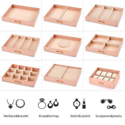 Jewelry Box, Pink/Black/White Color, Large Storage Space, Multi Movable Wide Drawers