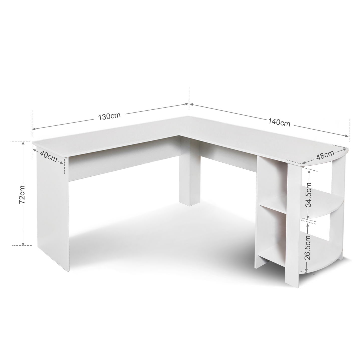 Black L-shaped Computer Corner Desk, with 2 Storage Shelves
