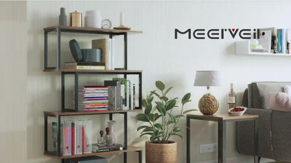 Bookcase, Standing Shelf with 4 Levels, Wooden S-Shaped Storage Shelf