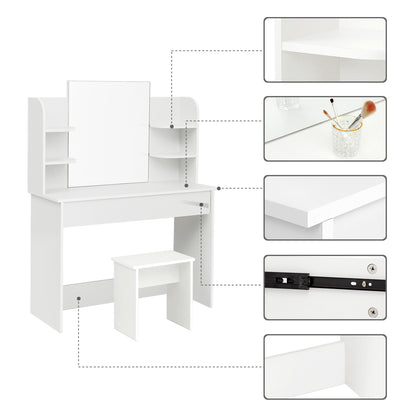 Dressing Table Set, Large Storage Space, Providing Mirror, Drawer, Stool