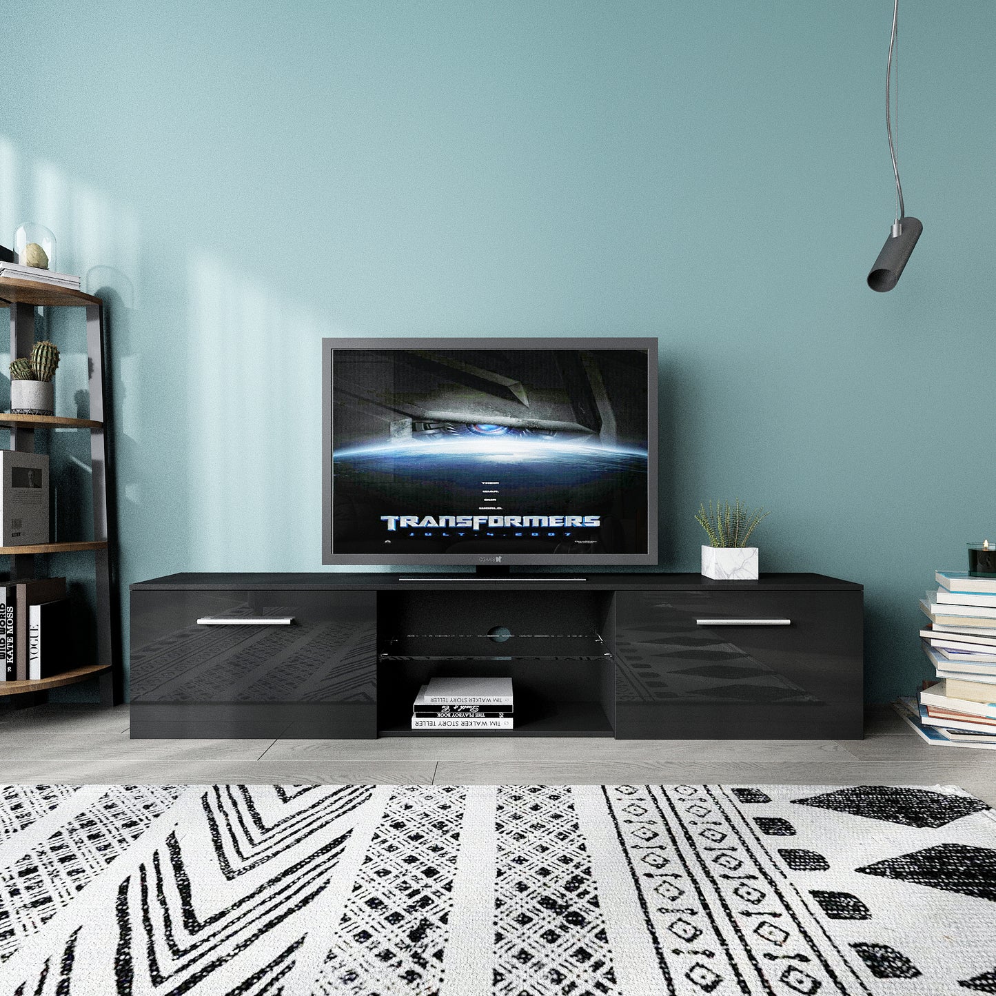 LED TV Cabinet, Black/White Color, Large Storage Space